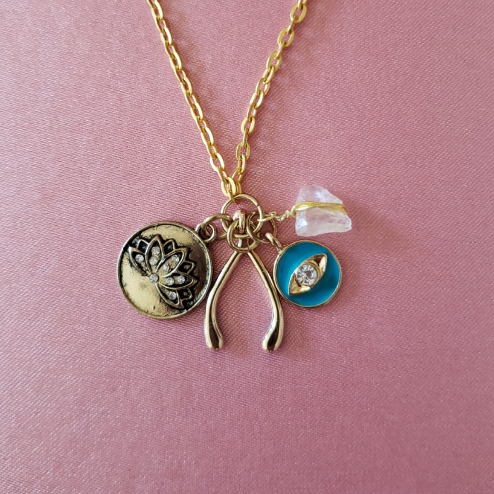NWOT! Boho lotus, wish bone, quartz and third eye